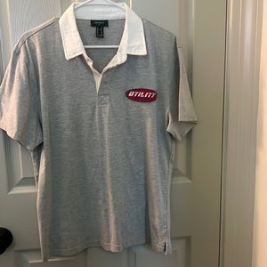 Grey polo t-shirt from forever 21 with a utility patch on it. Size Medium